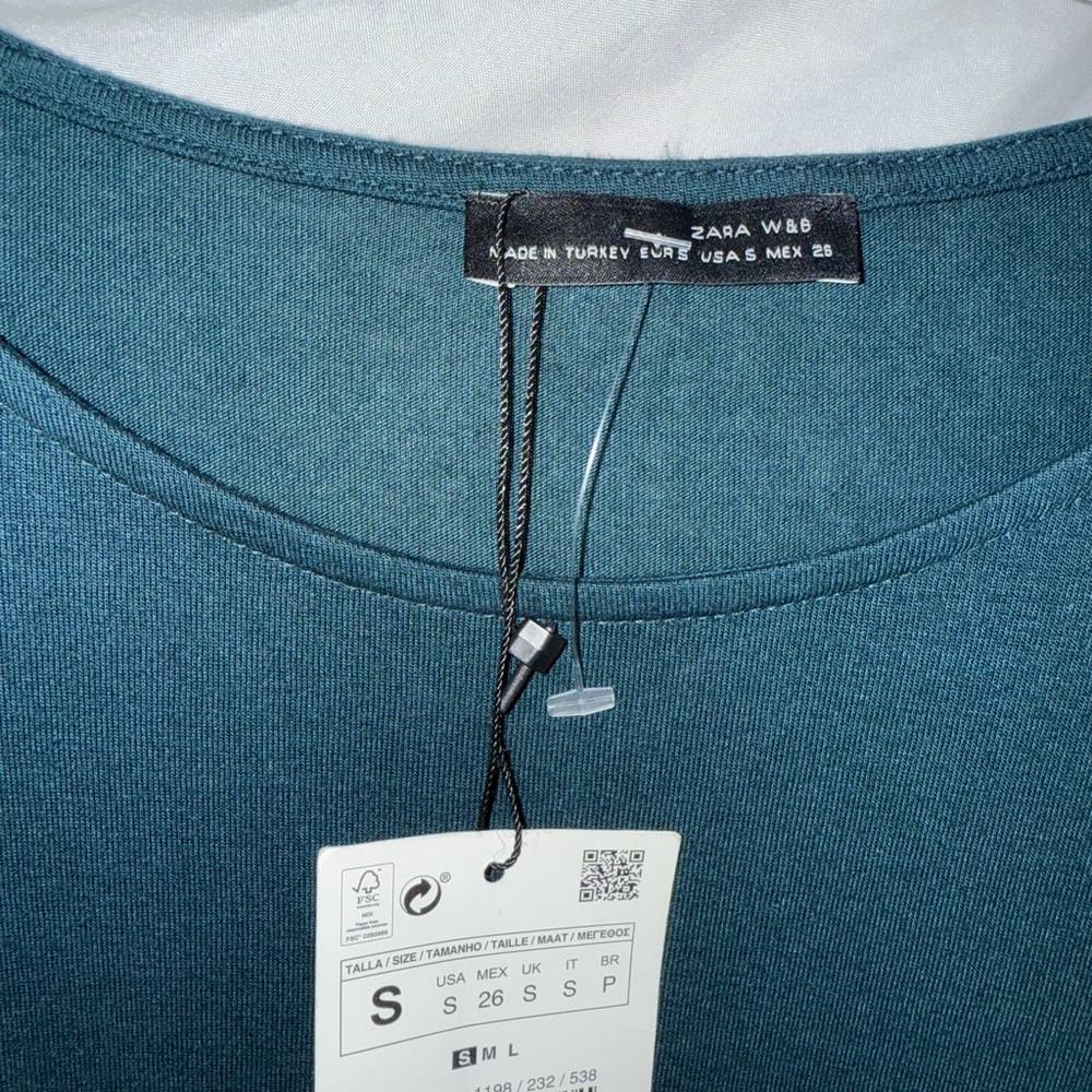 Zara Women’s Dress Small NWT | Teal Rouched Women’s Long Sleeve Dress - Picture 6 of 11